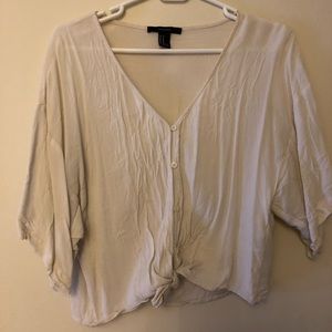 Forever 21 White Button Up Flowy Top With Tie Front